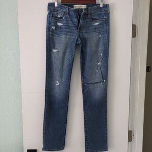 Abercrombie & Fitch Distressed Blue Mid RiseStraight Leg Jeans Size 28